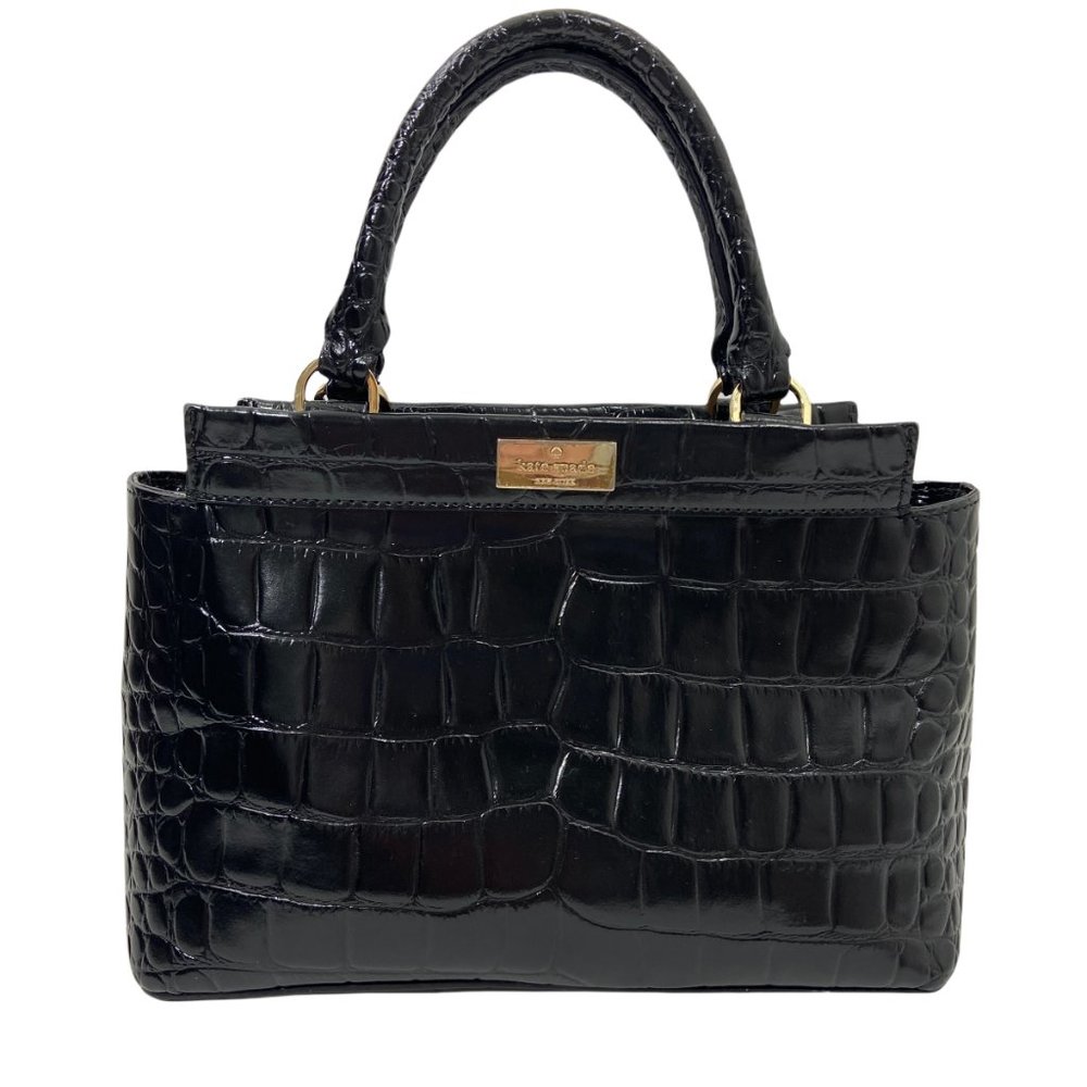 KATE SPADE Black Ridgely Avenue Becky Croc Embossed Handbag Purse